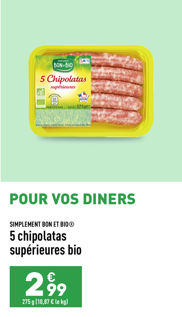 5 chipolatas supérieures bio
